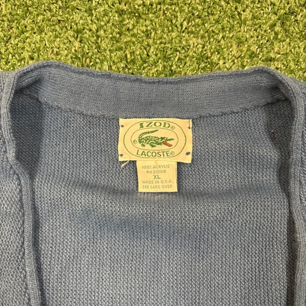 Vintage 80s Izod Lacoste Cardigan Sweater Blue XL